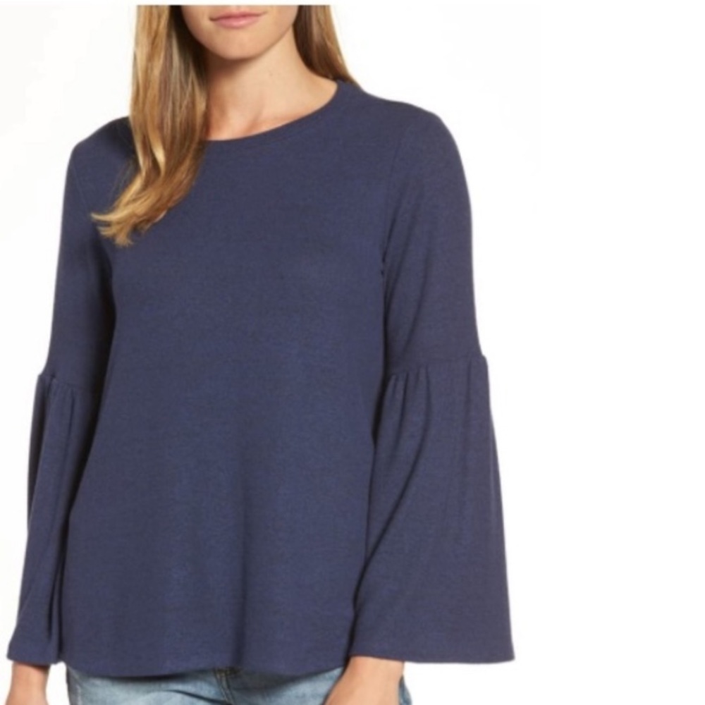 GIBSON Swing bell sleeves cozy fleece blue top size small